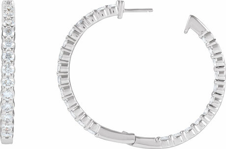 14K White Gold 5 CTW Lab-Grown Diamond Inside-Outside Hinged 37.8 mm Hoop Earrings