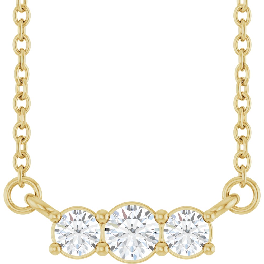 14K Yellow Gold 1/5 CTW Lab-Grown Diamond Three-Stone 18" Necklace 