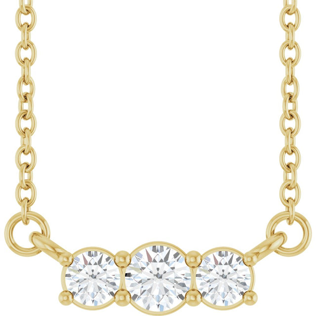 14K Yellow Gold 1/5 CTW Lab-Grown Diamond Three-Stone 18" Necklace 