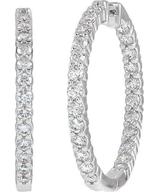 14K White 5 CTW Lab-Grown Diamond Inside-Outside Hinged 37.8 mm Hoop Earrings