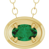 14K Yellow Gold Lab-Grown Emerald Solitaire 18" Necklace