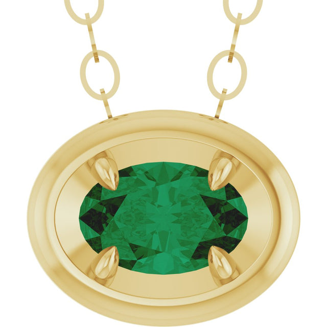 14K Yellow Gold Lab-Grown Emerald Solitaire 18" Necklace
