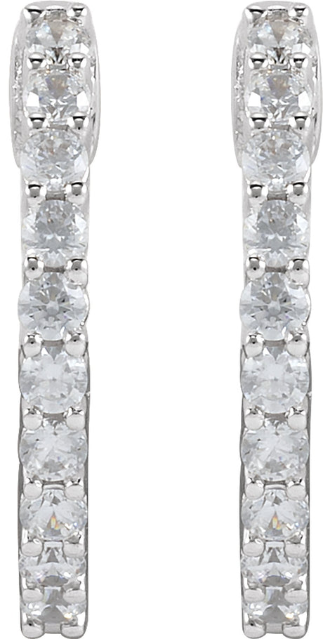 14K White Gold 1/2 CTW Lab-Grown Diamond Inside-Outside Hinged 14.5 mm Hoop Earrings
