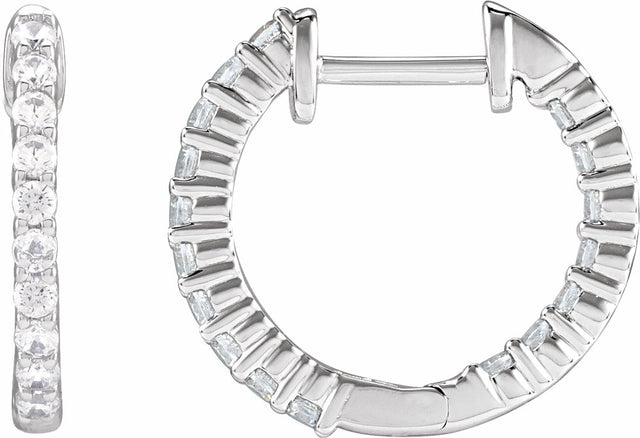 14K White Gold 1/2 CTW Natural Diamond Inside-Outside Hinged 14.5 mm Hoop Earrings