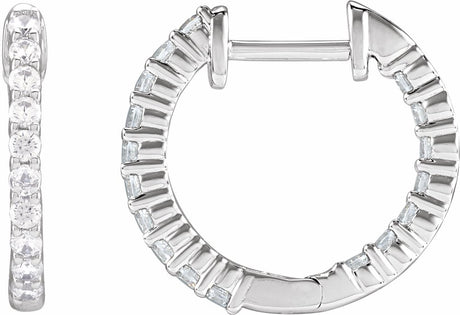 14K White 1/2 CTW Lab-Grown Diamond Inside-Outside Hinged 14.5 mm Hoop Earrings