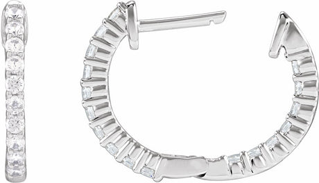 14K White Gold 1/2 CTW Natural Diamond Inside-Outside Hinged 14.5 mm Hoop Earrings