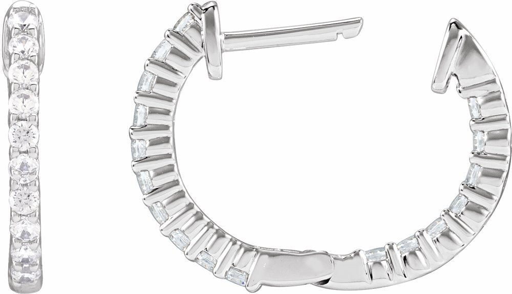 14K White Gold 1/2 CTW Natural Diamond Inside-Outside Hinged 14.5 mm Hoop Earrings