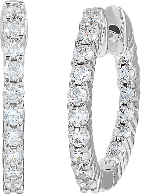 14K White Gold 1/2 CTW Lab-Grown Diamond Inside-Outside Hinged 14.5 mm Hoop Earrings