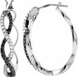 14K White Gold 1/2 CTW Black & White Natural Diamond Hoop Earrings 