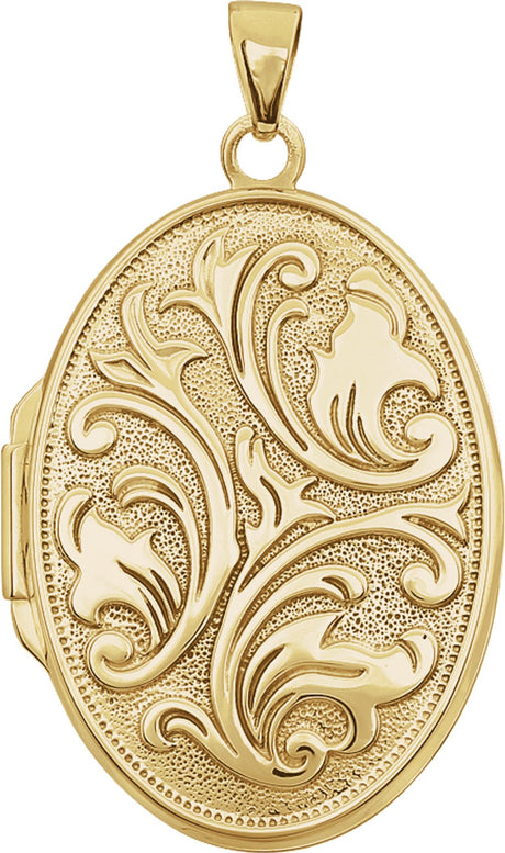 14K Yellow Gold Embossed Oval Locket