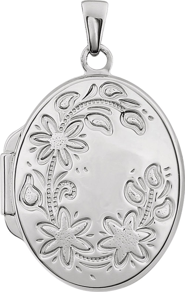 Sterling Silver Engravable Floral Oval Locket