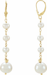 14K Yellow Gold Cultured White Freshwater Pearl Earrings