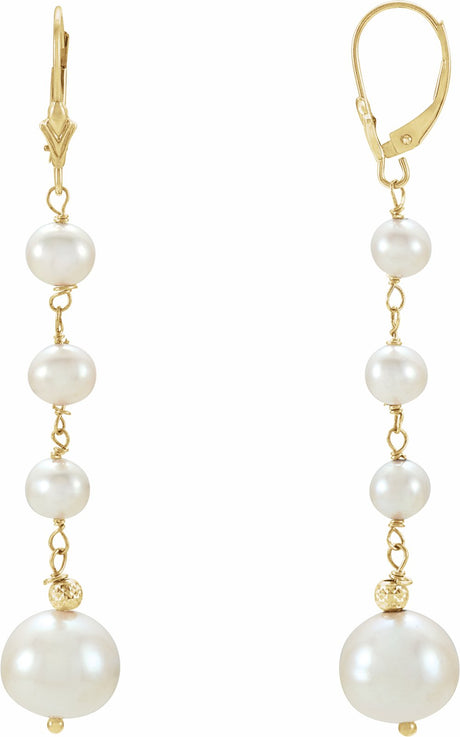 14K Yellow Gold Cultured White Freshwater Pearl Earrings