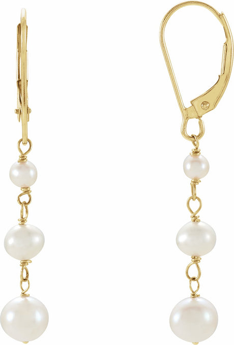 14K Yellow Cultured White Freshwater Pearl  Earrings