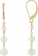 14K Yellow Gold Cultured White Freshwater Pearl  Earrings