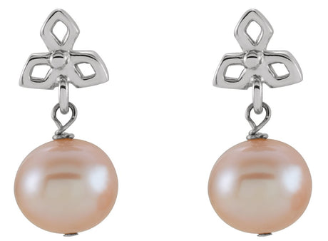 Sterling Silver Cultured Pink Freshwater Pearl Dangle Earrings