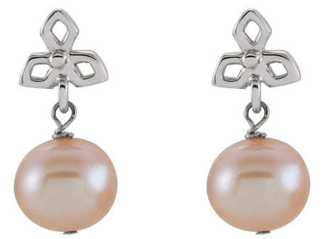 Sterling Silver Cultured Pink Freshwater Pearl Dangle Earrings