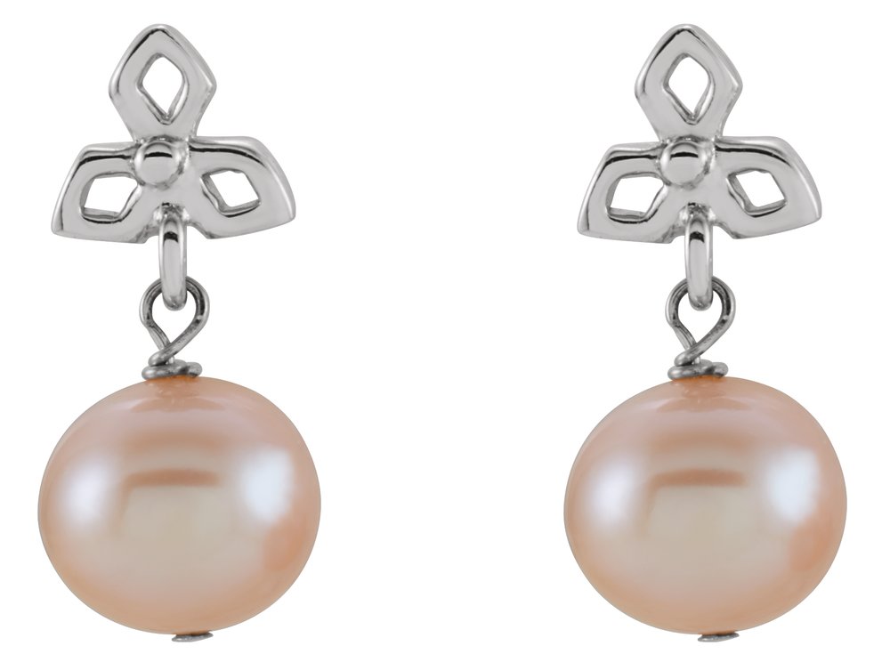 Sterling Silver Cultured Pink Freshwater Pearl Dangle Earrings