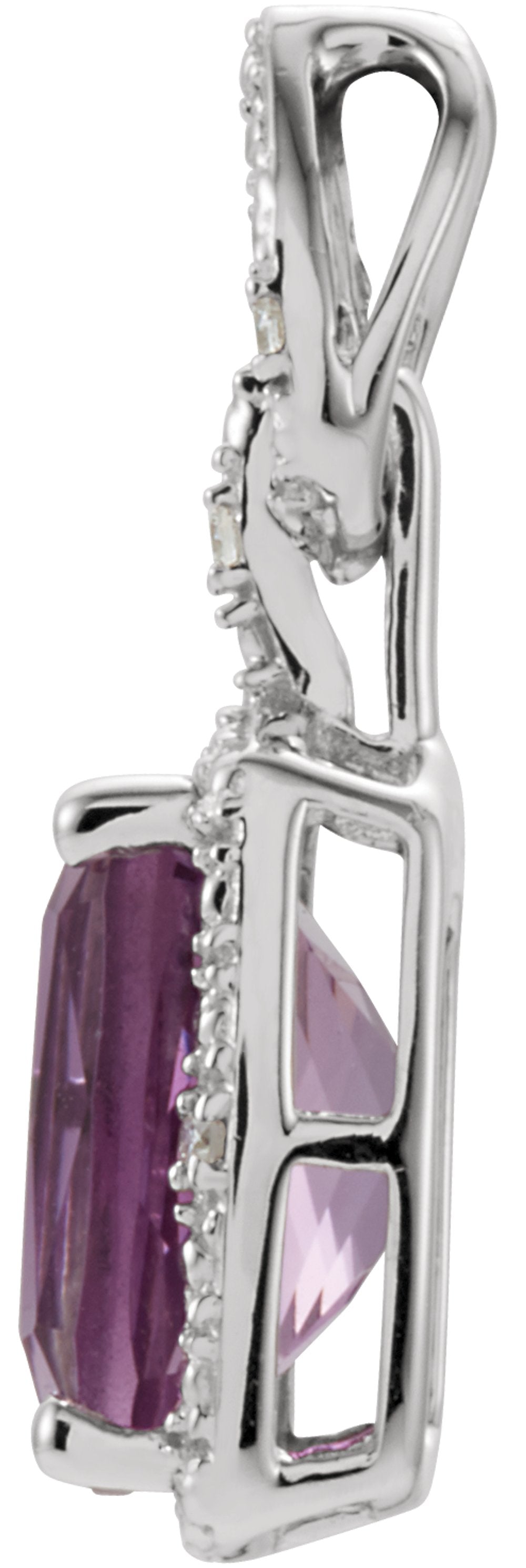 14K White Natural Amethyst & .025 CTW Natural Diamond Pendant