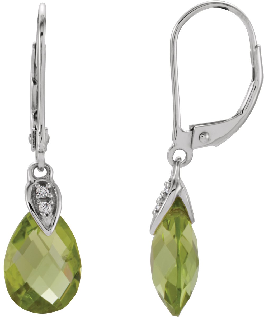 14K White Natural Peridot & .025 CTW Natural Diamond Earrings