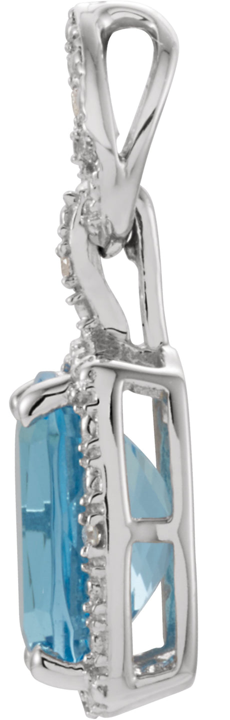 14K White Natural Swiss Blue Topaz & .025 CTW Natural Diamond Pendant