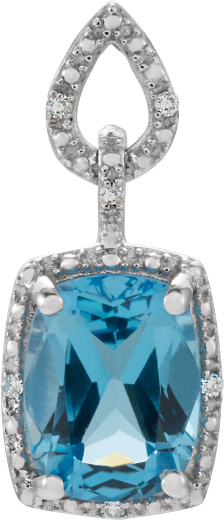 14K White Natural Swiss Blue Topaz & .025 CTW Natural Diamond Pendant 