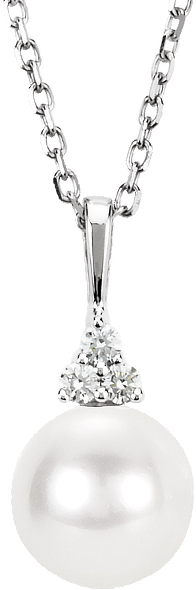 14K White Gold Cultured White Freshwater Pearl & .05 CTW Natural Diamond 18" Necklace  