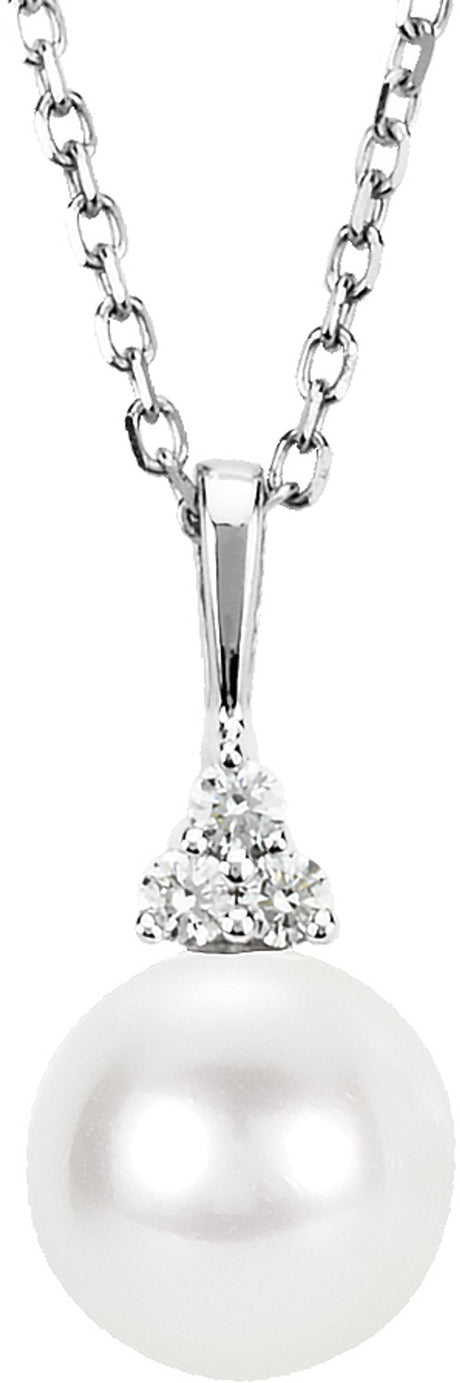 14K White Gold Cultured White Freshwater Pearl & .05 CTW Natural Diamond 18" Necklace  