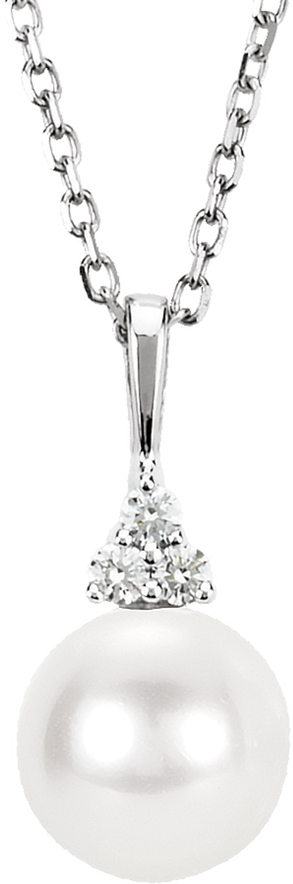 14K White Gold Cultured White Freshwater Pearl & .05 CTW Natural Diamond 18" Necklace  