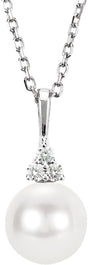 14K White Gold Cultured White Freshwater Pearl & .05 CTW Natural Diamond 18" Necklace  