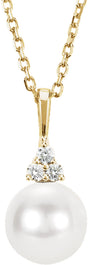 14K Yellow Gold Cultured White Freshwater Pearl & .05 CTW Natural Diamond 18" Necklace  