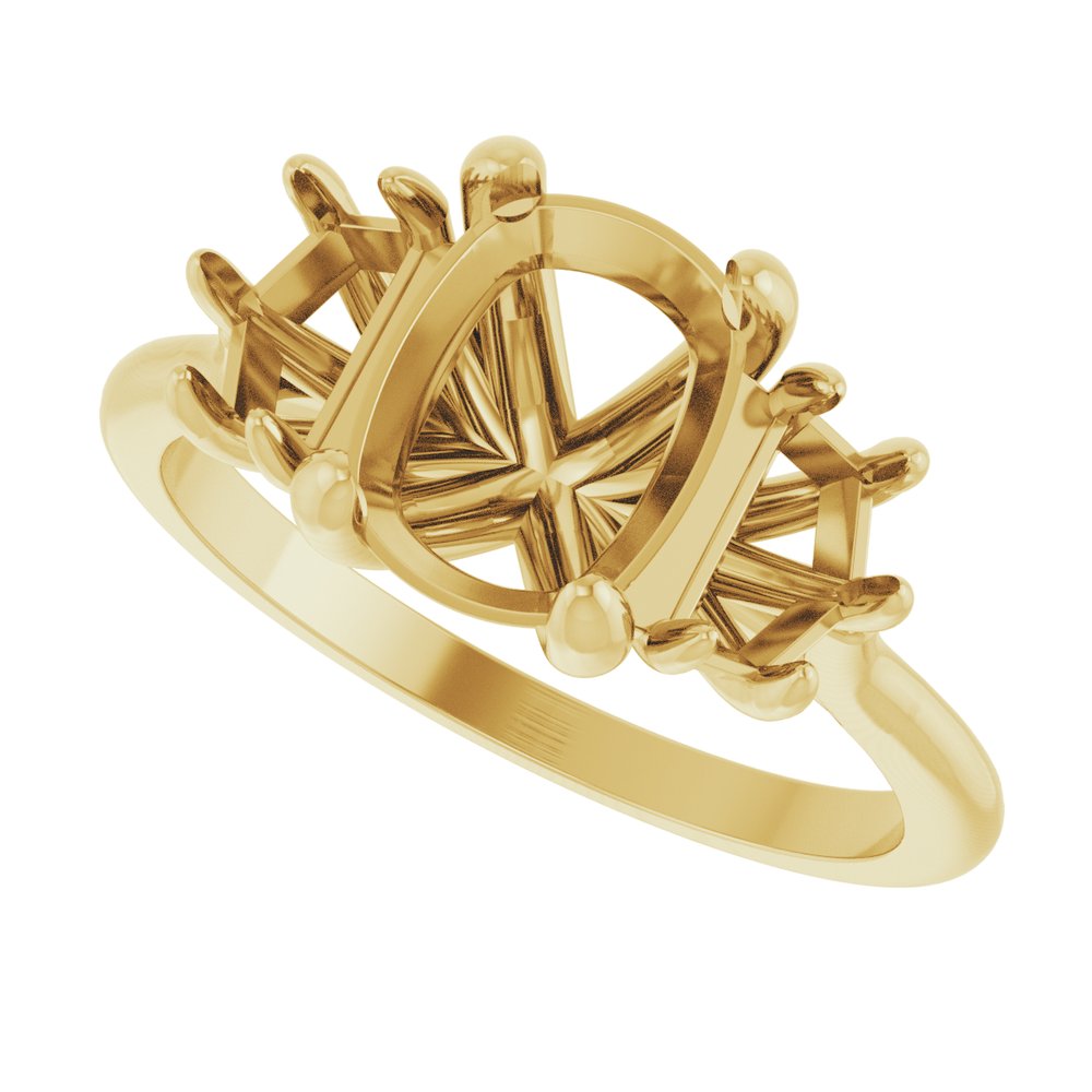 14K Yellow Gold 8x6 mm Elongated Cushion Three-Stone Engagement Ring Mounting