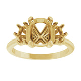 14K Yellow Gold 8x6 mm Elongated Cushion Three-Stone Engagement Ring Mounting