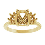 14K Yellow Gold 8x6 mm Elongated Cushion Three-Stone Engagement Ring Mounting