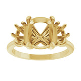14K Yellow Gold 9x7 mm Elongated Cushion Three-Stone Engagement Ring Mounting