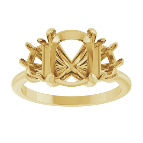 14K Yellow Gold 9x7 mm Elongated Cushion Three-Stone Engagement Ring Mounting
