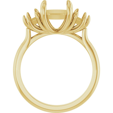 14K Yellow Gold 9x7 mm Elongated Cushion Three-Stone Engagement Ring Mounting