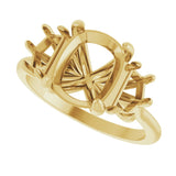 14K Yellow Gold 9x7 mm Elongated Cushion Three-Stone Engagement Ring Mounting