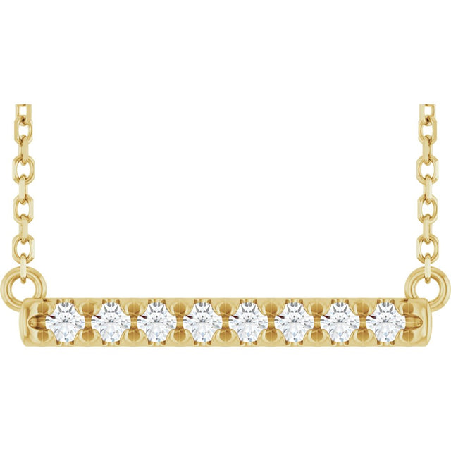 14K Yellow Gold 1/8 CTW Lab-Grown Diamond French-Set Bar 18" Necklace