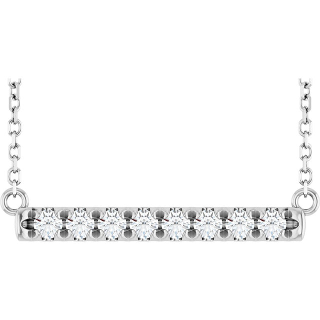 14K White 1/4 CTW Natural Diamond French-Set Bar 18" Necklace