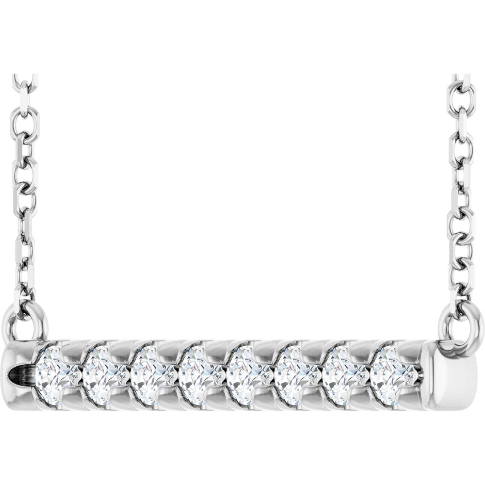 14K White 1/4 CTW Natural Diamond French-Set Bar 18" Necklace