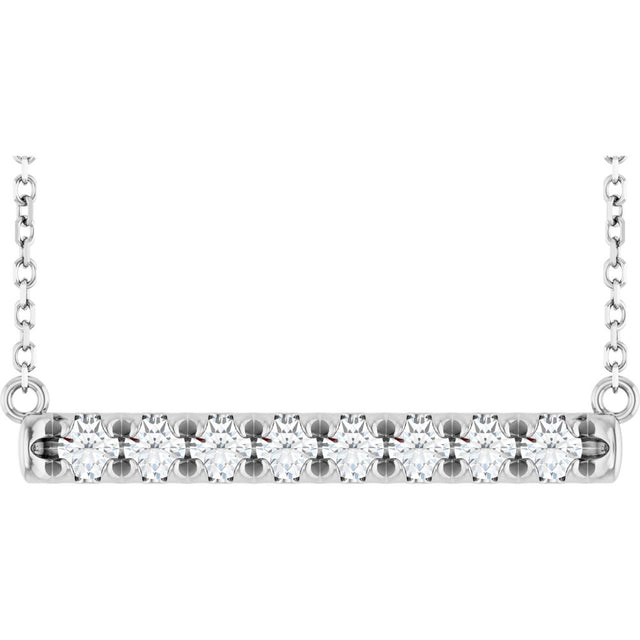 14K White Gold 1/2 CTW Natural Diamond French-Set Bar 18" Necklace