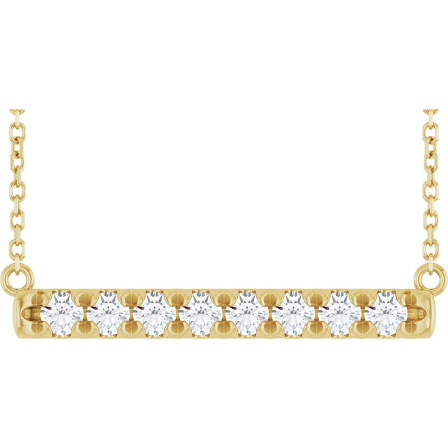 14K Yellow Gold 1/2 CTW Lab-Grown Diamond French-Set Bar 18" Necklace