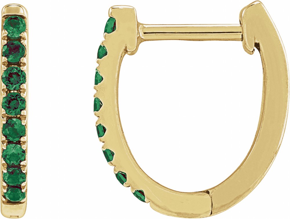 14K Yellow Gold Lab-Grown Emerald 12.95 mm Hoop Earrings