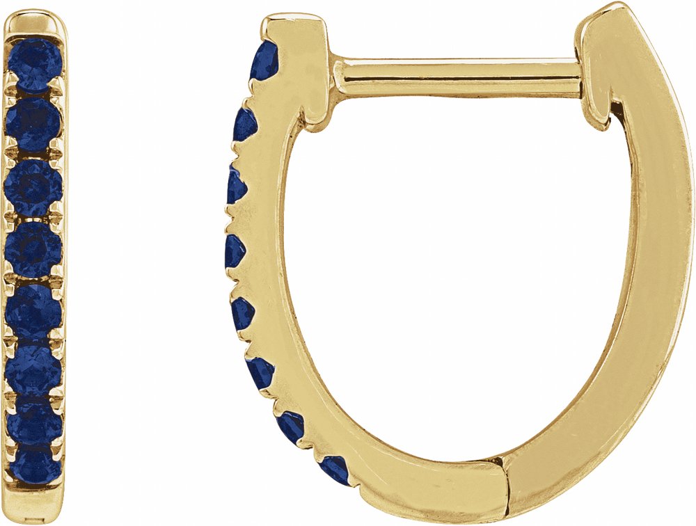 14K Yellow Gold Lab-Grown Blue Sapphire 12.95 mm Hoop Earrings