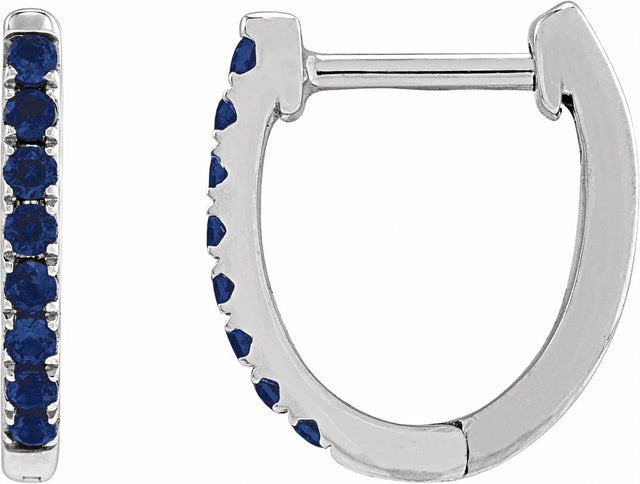 14K White Gold Lab-Grown Blue Sapphire 12.95 mm Hoop Earrings