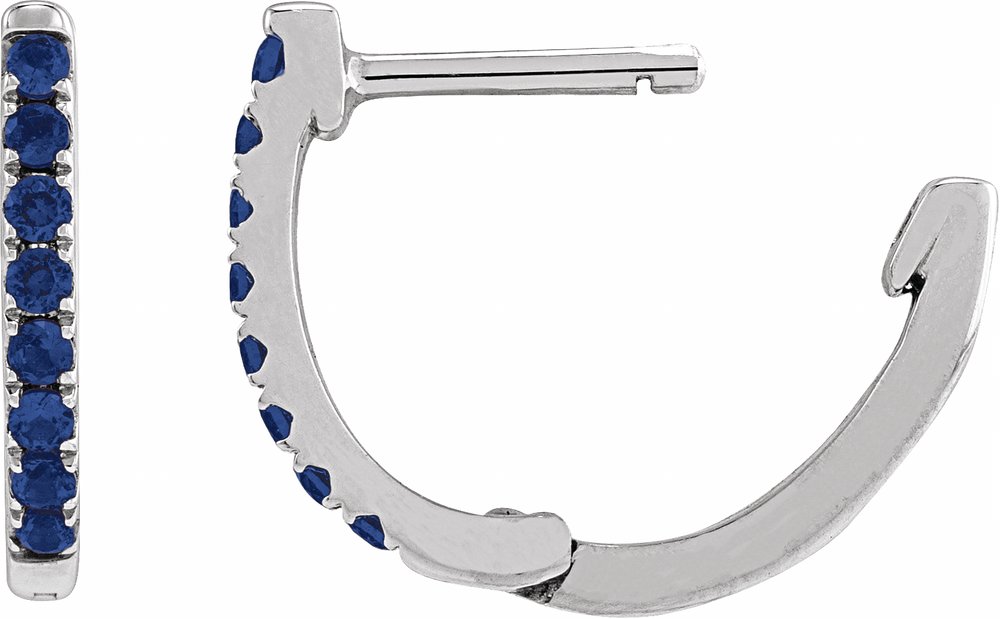 14K White Gold Lab-Grown Blue Sapphire 12.95 mm Hoop Earrings