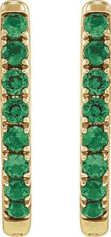 14K Yellow Gold Lab-Grown Emerald 12.95 mm Hoop Earrings