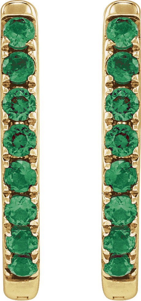 14K Yellow Gold Lab-Grown Emerald 12.95 mm Hoop Earrings