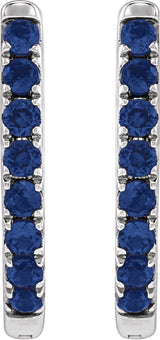 14K White Gold Lab-Grown Blue Sapphire 12.95 mm Hoop Earrings
